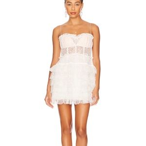 For Love & Lemons Jules Mini Dress - white tulle lace graduation wedding